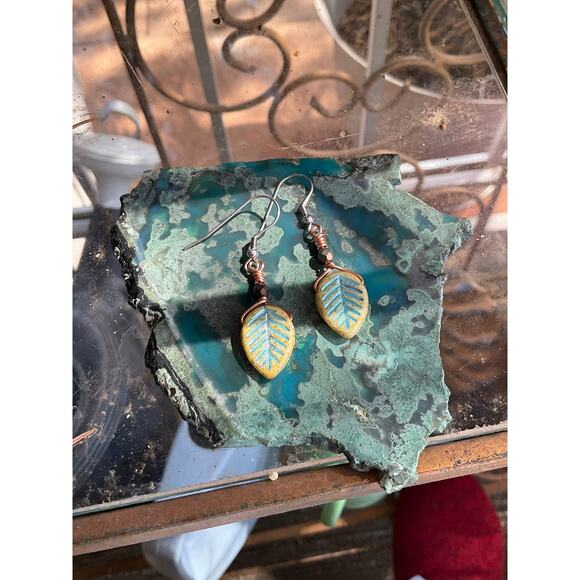 Elvin Czech Leaves, Wire Wrapped Earrings - Picture 1 of 11